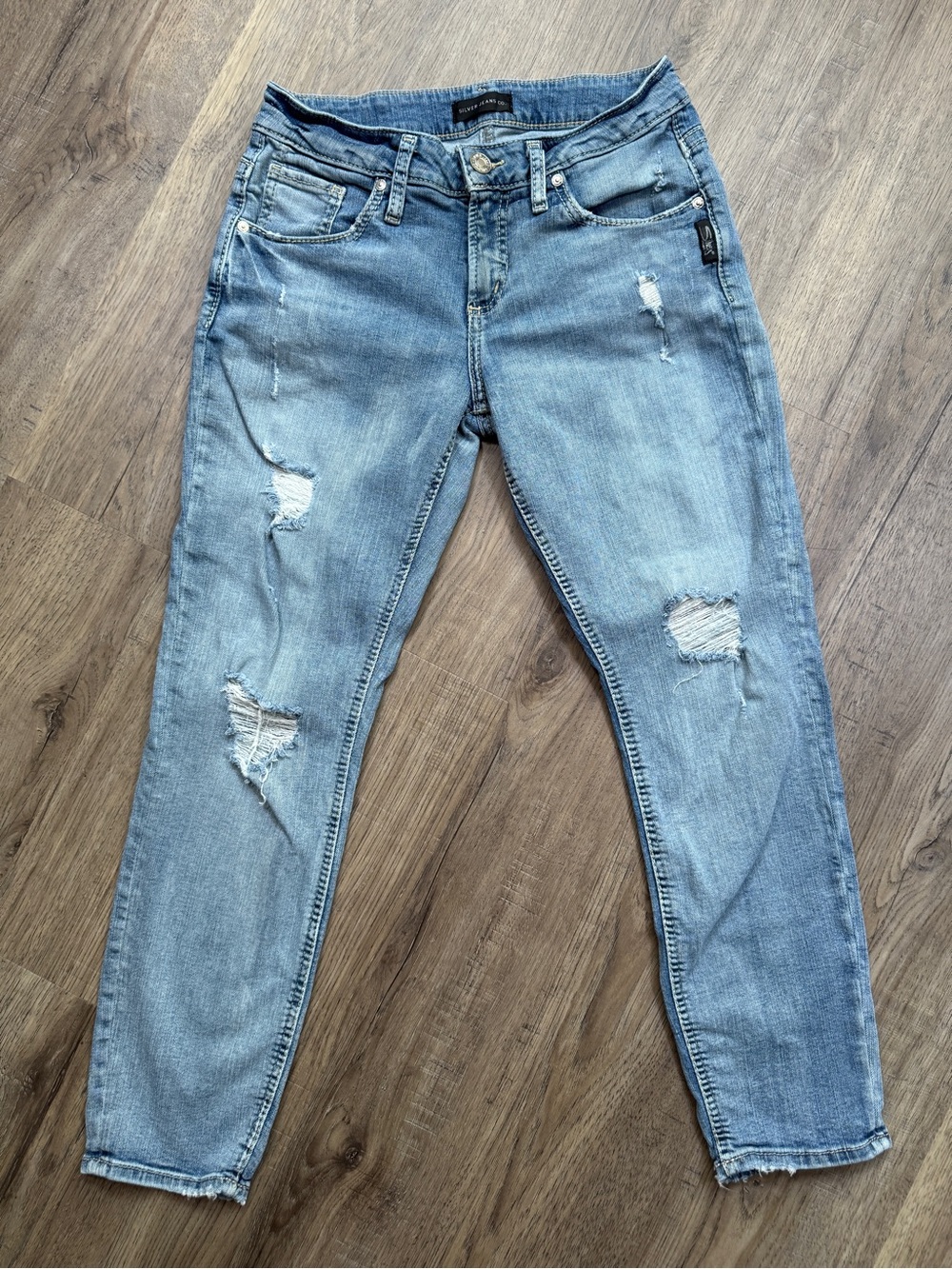 Silver Jeans Light Blue Distressed Boyfriend Jeans - Size W28/L27